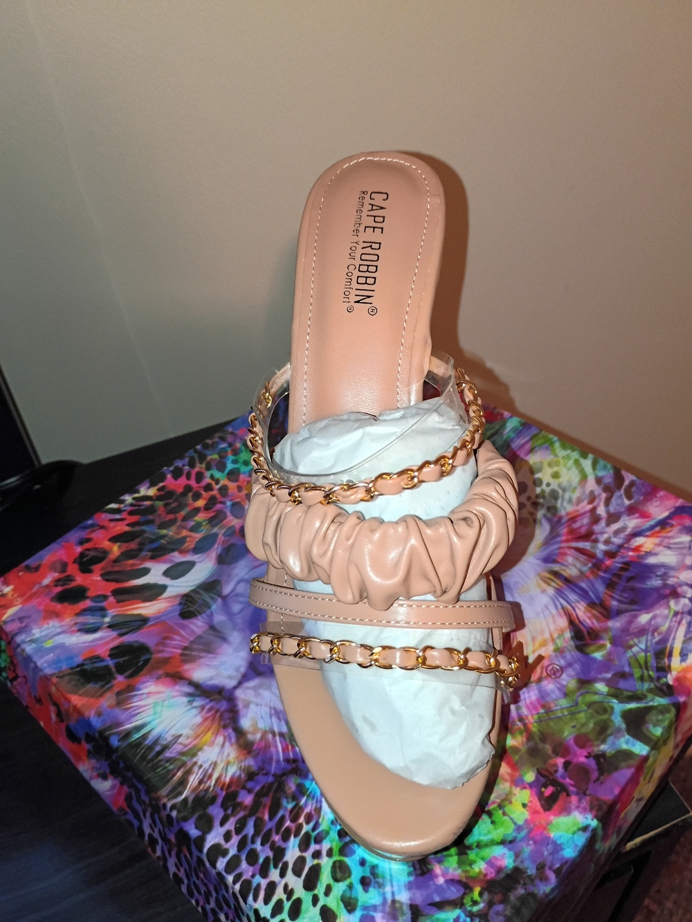 Cape Robbin Nude and Clear Chain-Trim Platform Heels - Picture 2 of 3